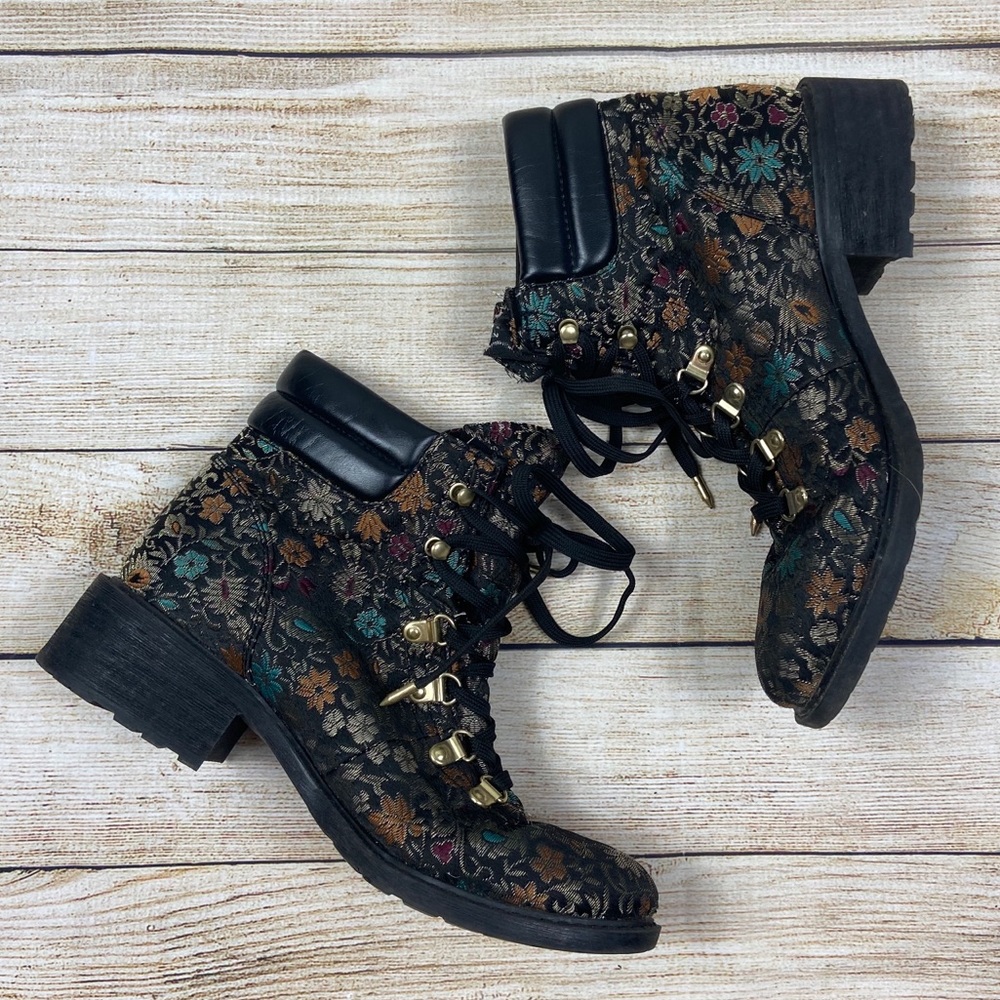 Sam Edelman Floral Combat Boots Size 8.5